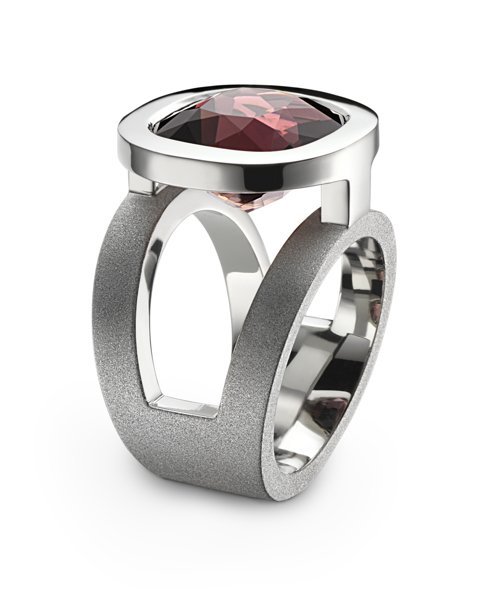 Bague Mamona or blanc sablé poli & Tourmaline violette coussin 121x131x79 7,93 carats