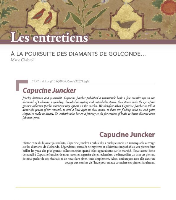 [FR] A la poursuite des diamants de Golconde. Entretien avec Capucine Junker